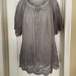 Jannie & Marlis SHEER grey BOHO TOP with  EMBROIDERY, and under top,size L